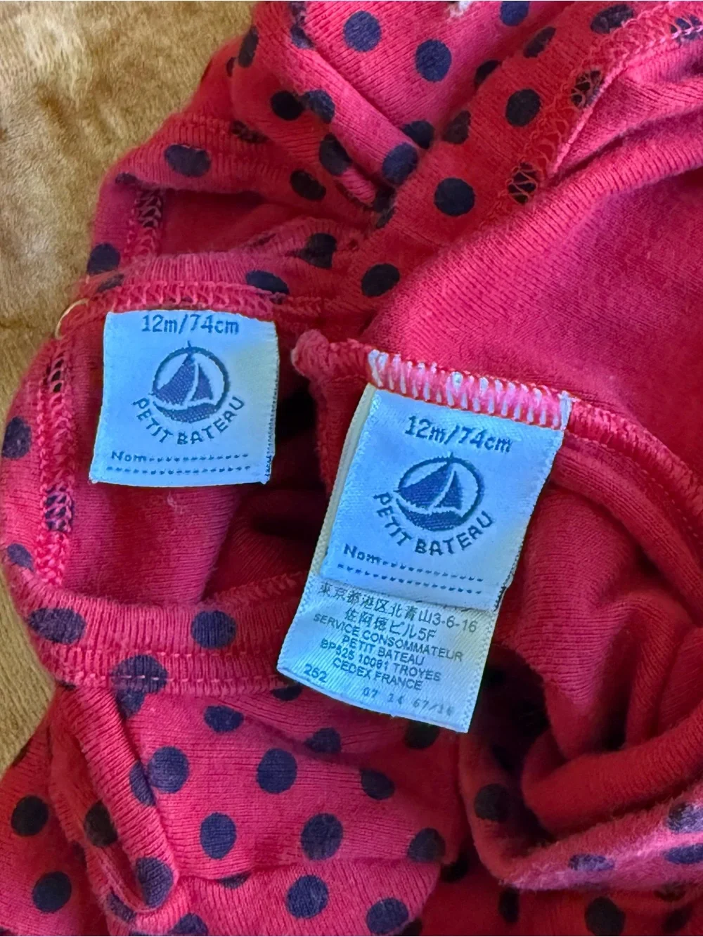Petit Bateau Red & Black Polka Dot Baby Girl Set 12m 100% Cotton Ladybug